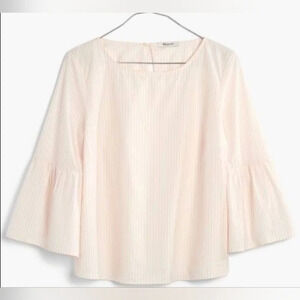 Madewell Striped Blouse top bell Sleeves pink & Cream M Classic Preppy Office